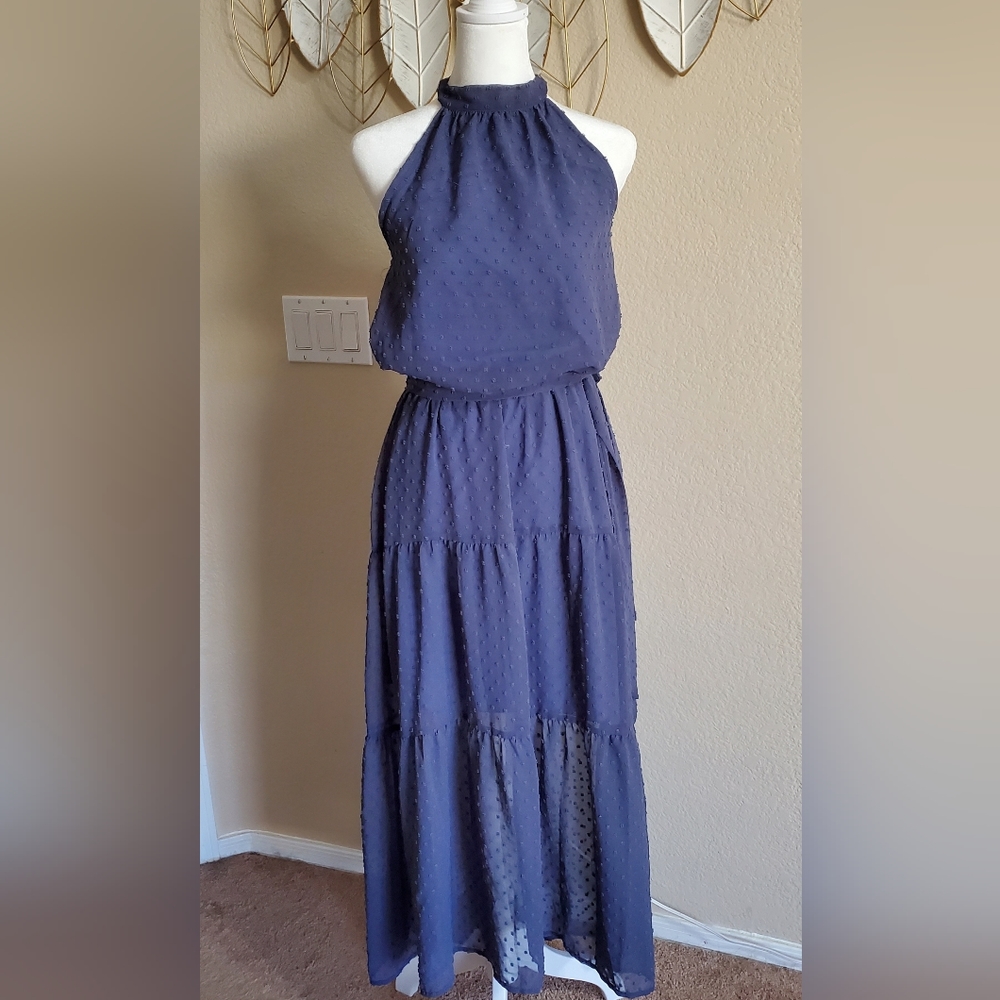 Pretty Garden High Neck, Boho Maxi Halter Dress Size S